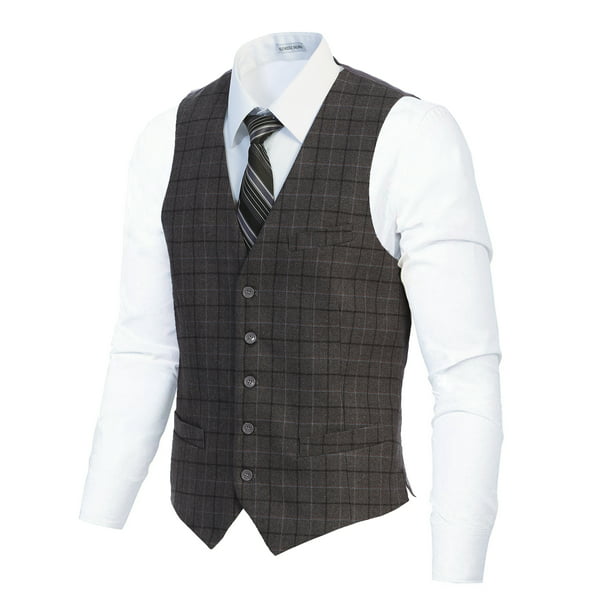 MMCP Mens Slim Fit Herringbone Tweed 5Buttons Business Dress Vests for Tuxedo Suit 